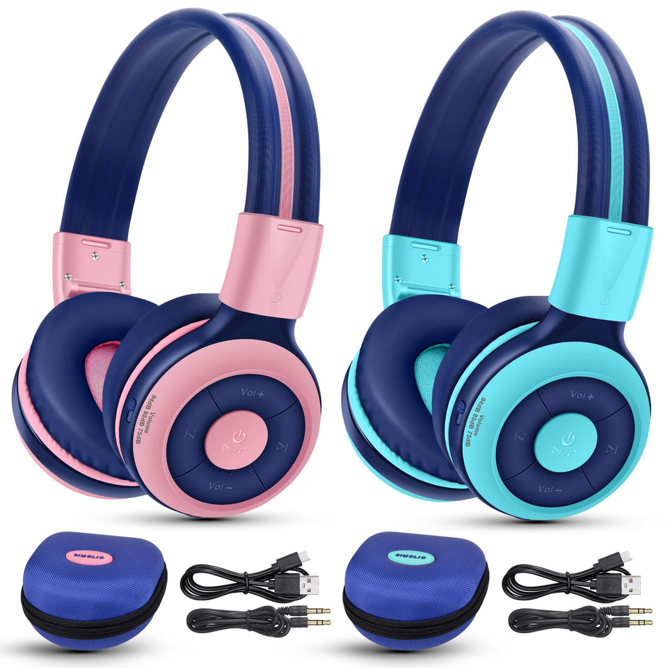SIMOLIO front view showing two headphones and benefits of shared listening