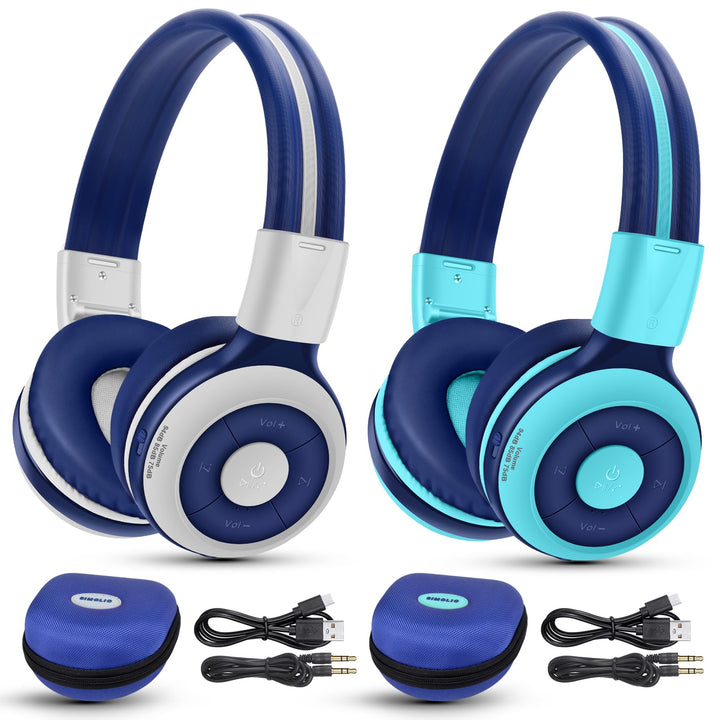 SIMOLIO front packaging showing two headphones and benefits