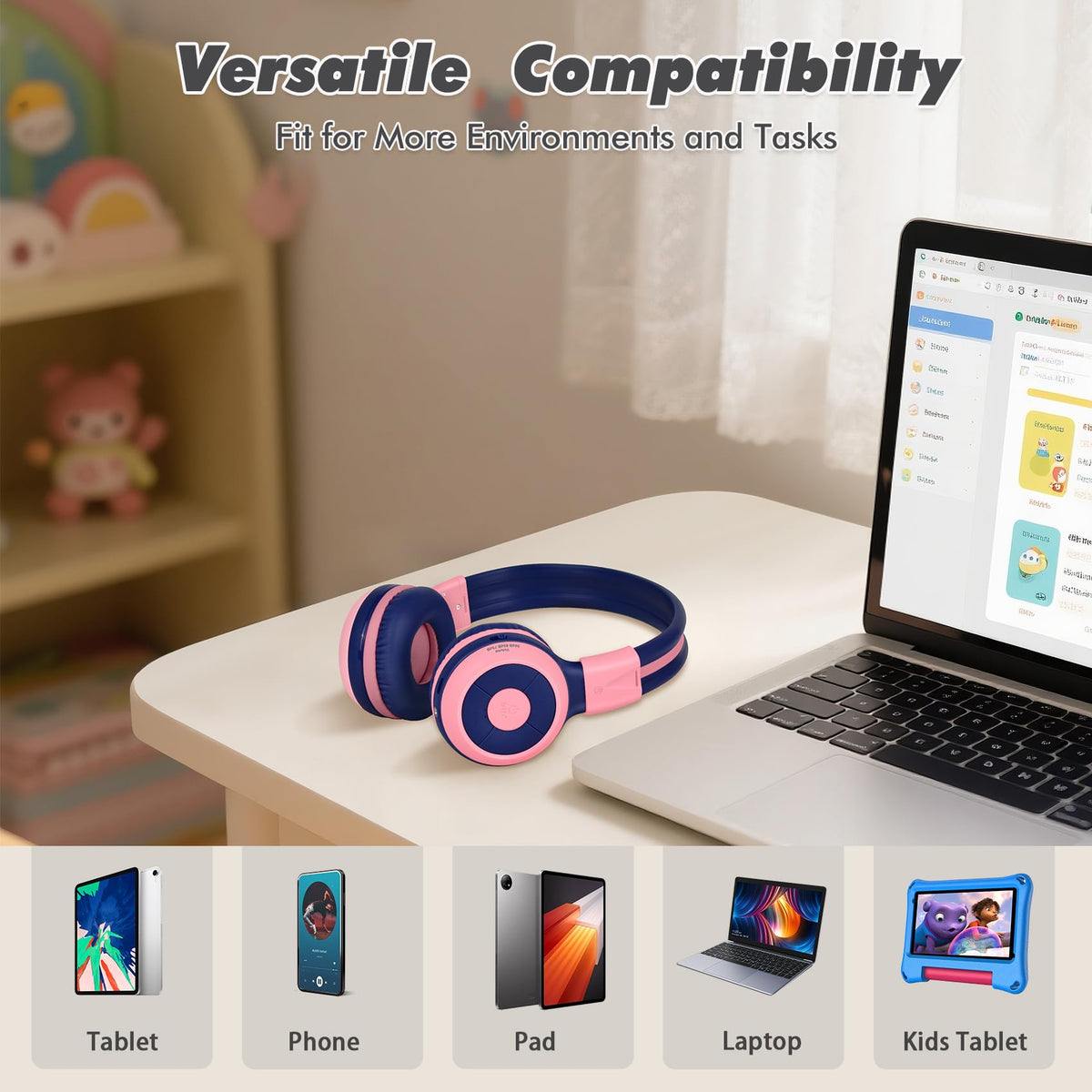 SIMOLIO Kids Headphones with dual audio sharing for synchronized listening