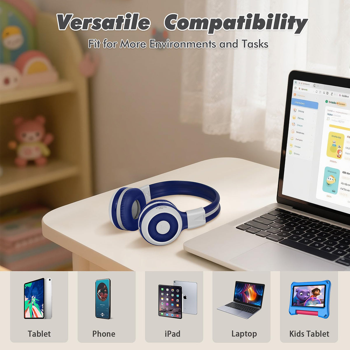 SIMOLIO Kids headphones 40mm drivers delivering rich stereo sound and clear highs.
