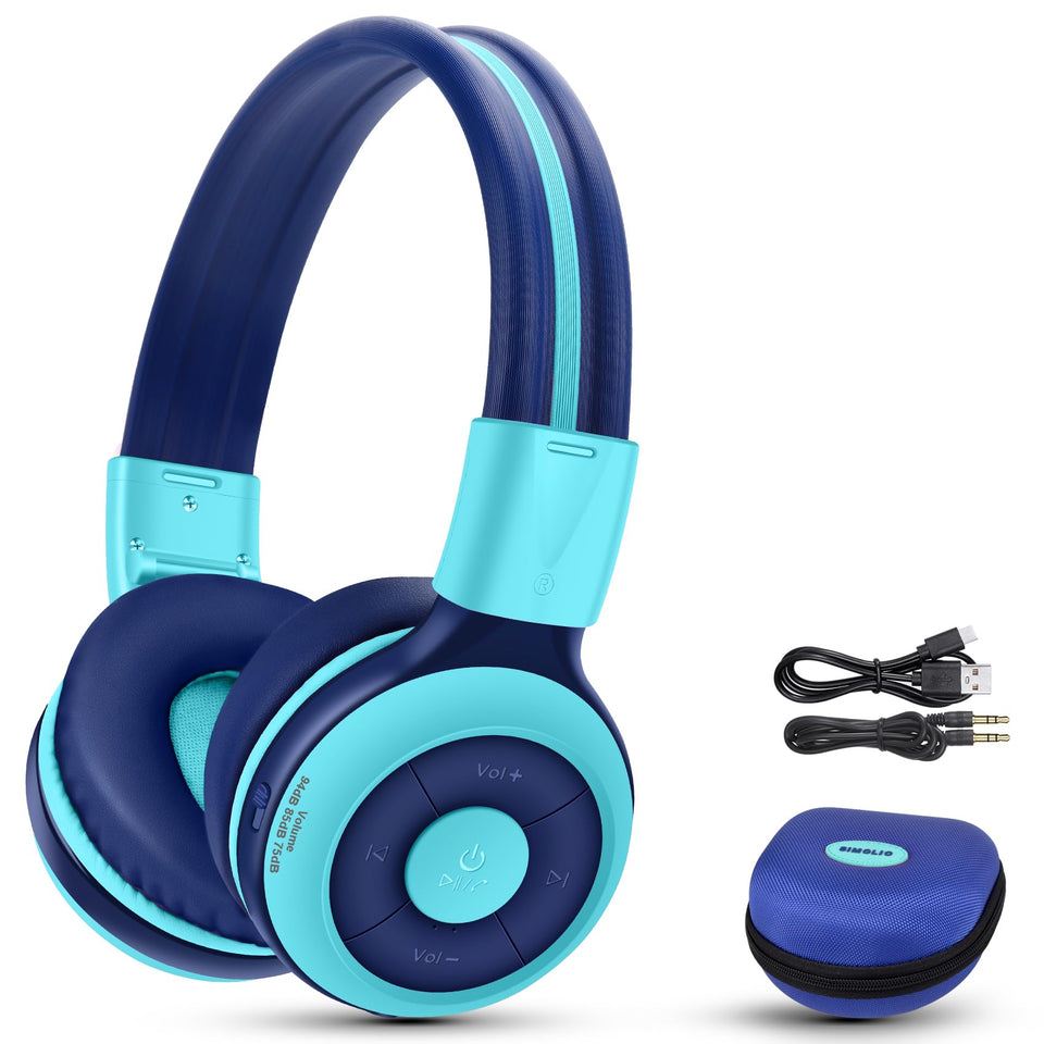 SIMOLIO Kids headphones folded design with travel case for easy packing
