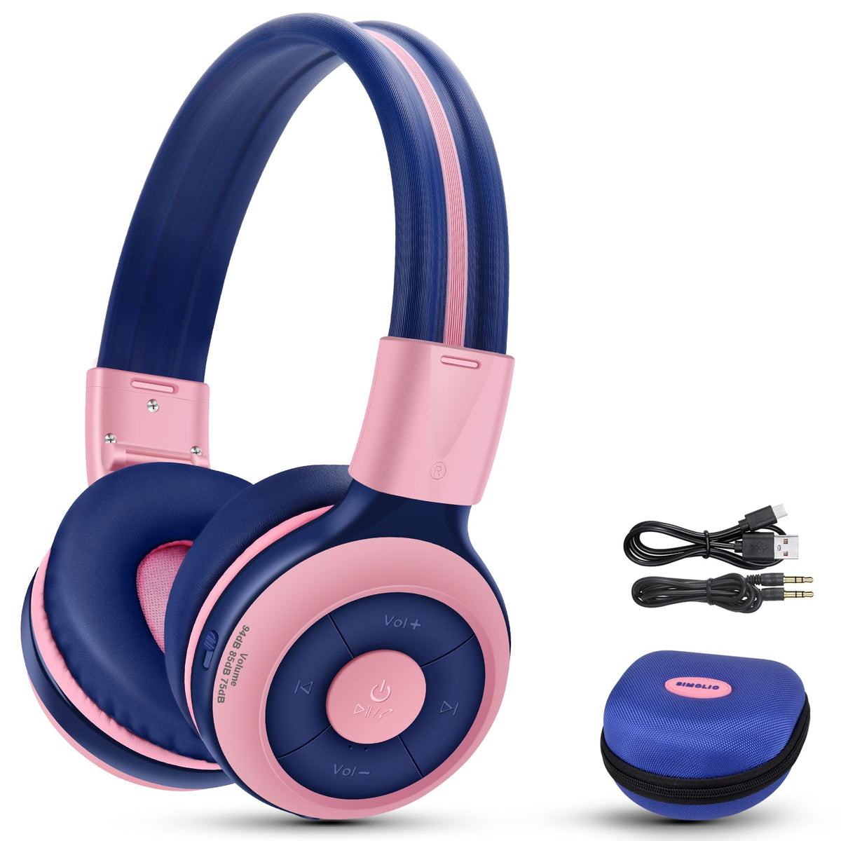 SIMOLIO Kids Headphones folded in travel case for compact portability