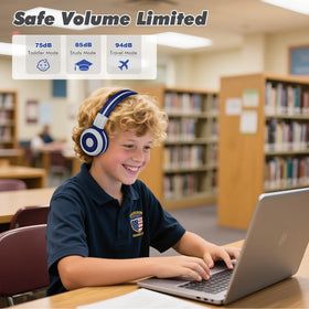 SIMOLIO Kids headphones with external volume switch for quick safety adjustments.
