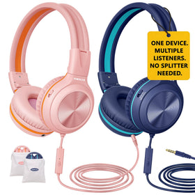 SIMOLIO Manyshare 2-pack foldable headphones for easy travel and school use.