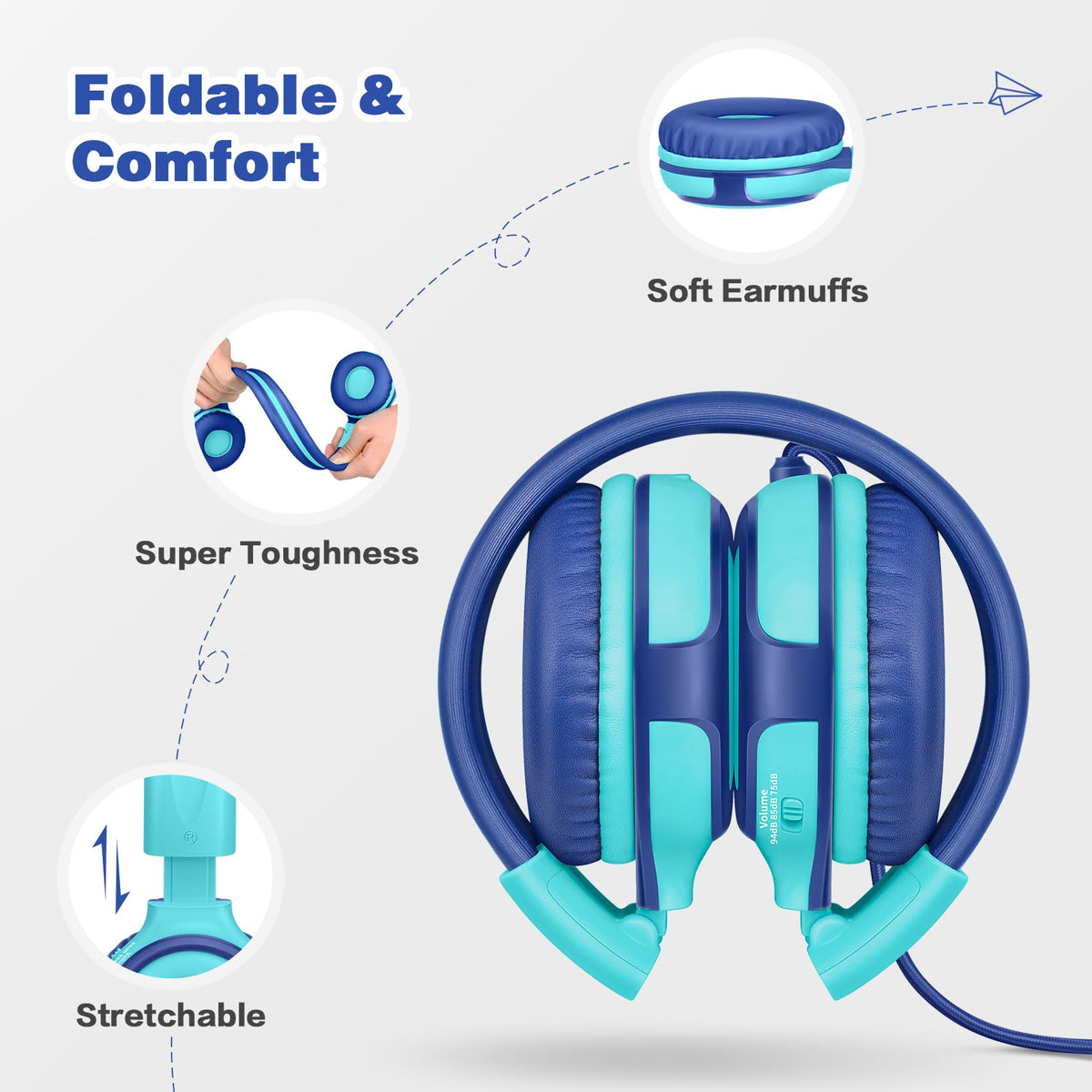 Child wearing SIMOLIO headphones in classroom for focused listening and comfort benefit