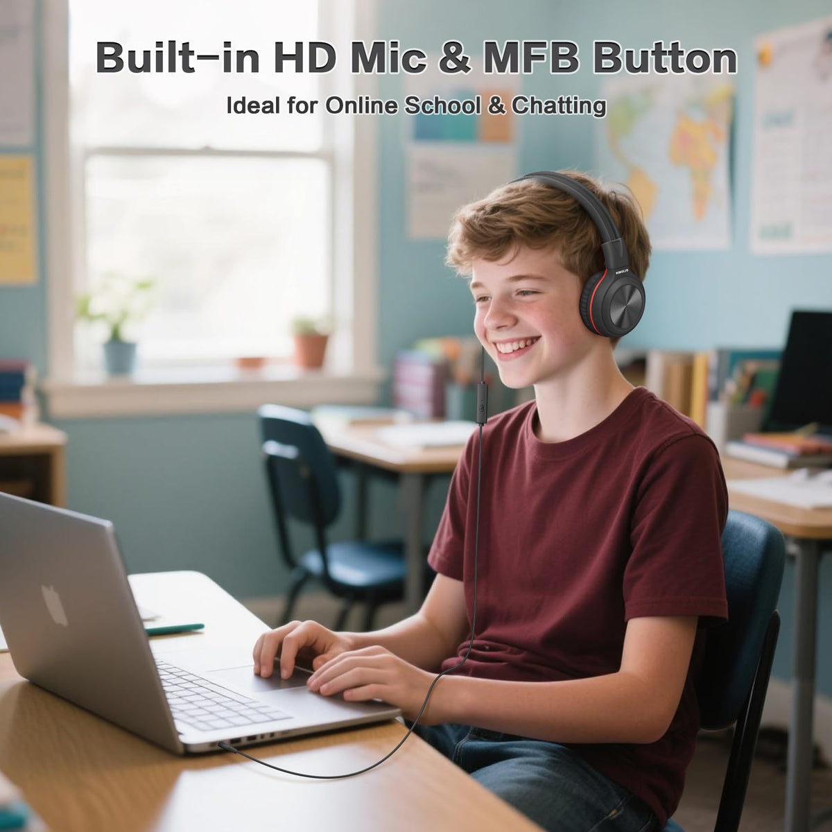 SIMOLIO Manyshare headphones with built-in mic for hands-free calls and easy control.