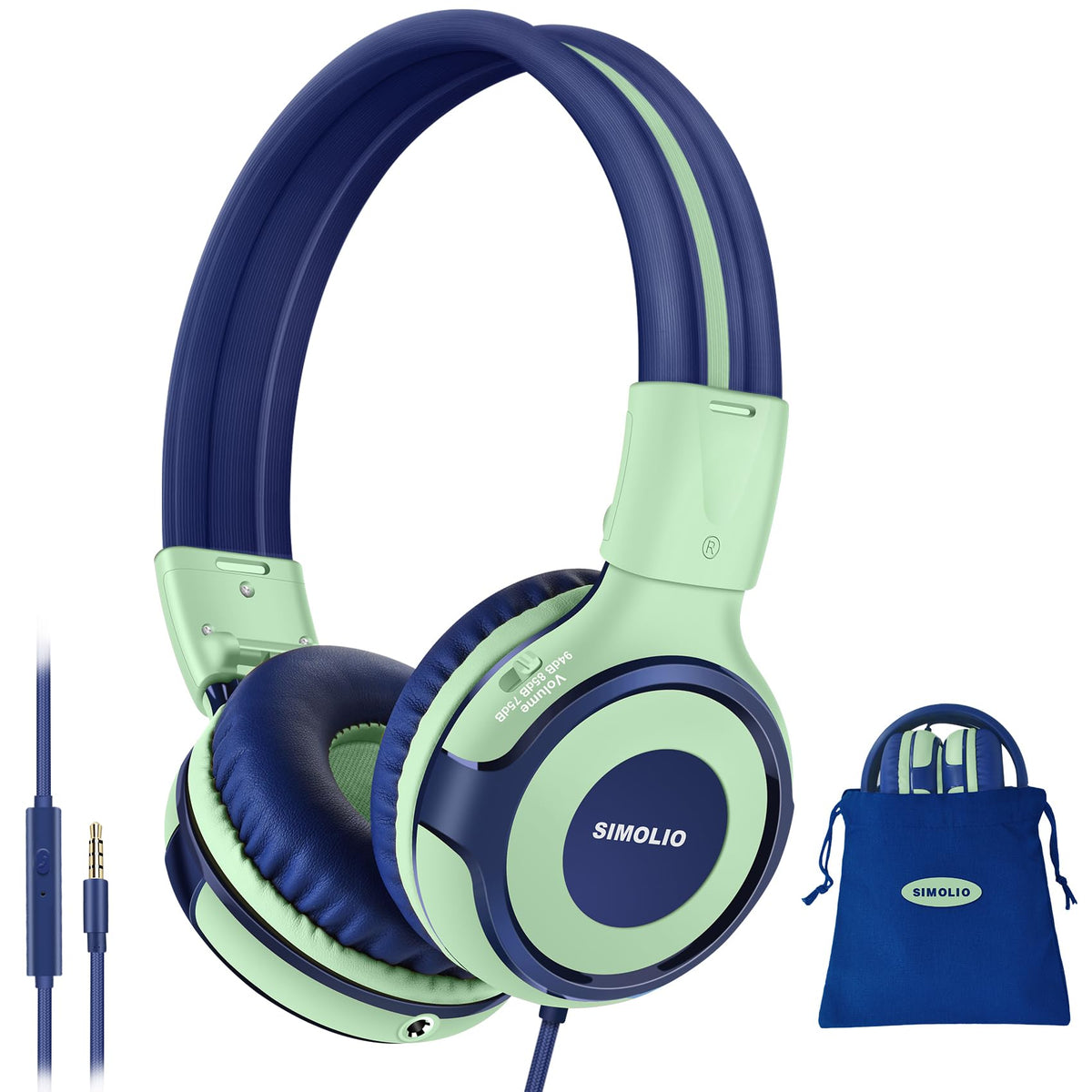 SIMOLIO Manyshare headphones folded for easy transport, great for school days and travel.