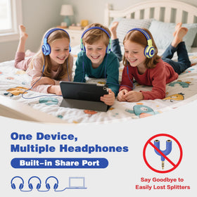 SIMOLIO Manyshare headphones with share port enable group listening on one device.