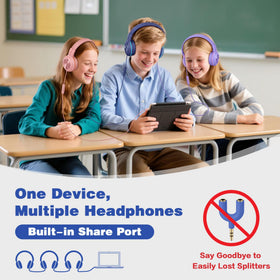 SIMOLIO Manyshare Series kids purple headphones with built-in mic for calls
