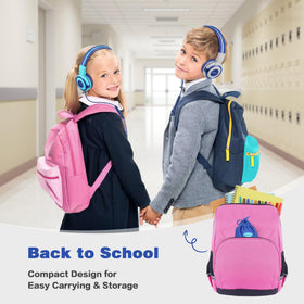 SIMOLIO headphones next to backpack to show compact size and travel-ready benefit