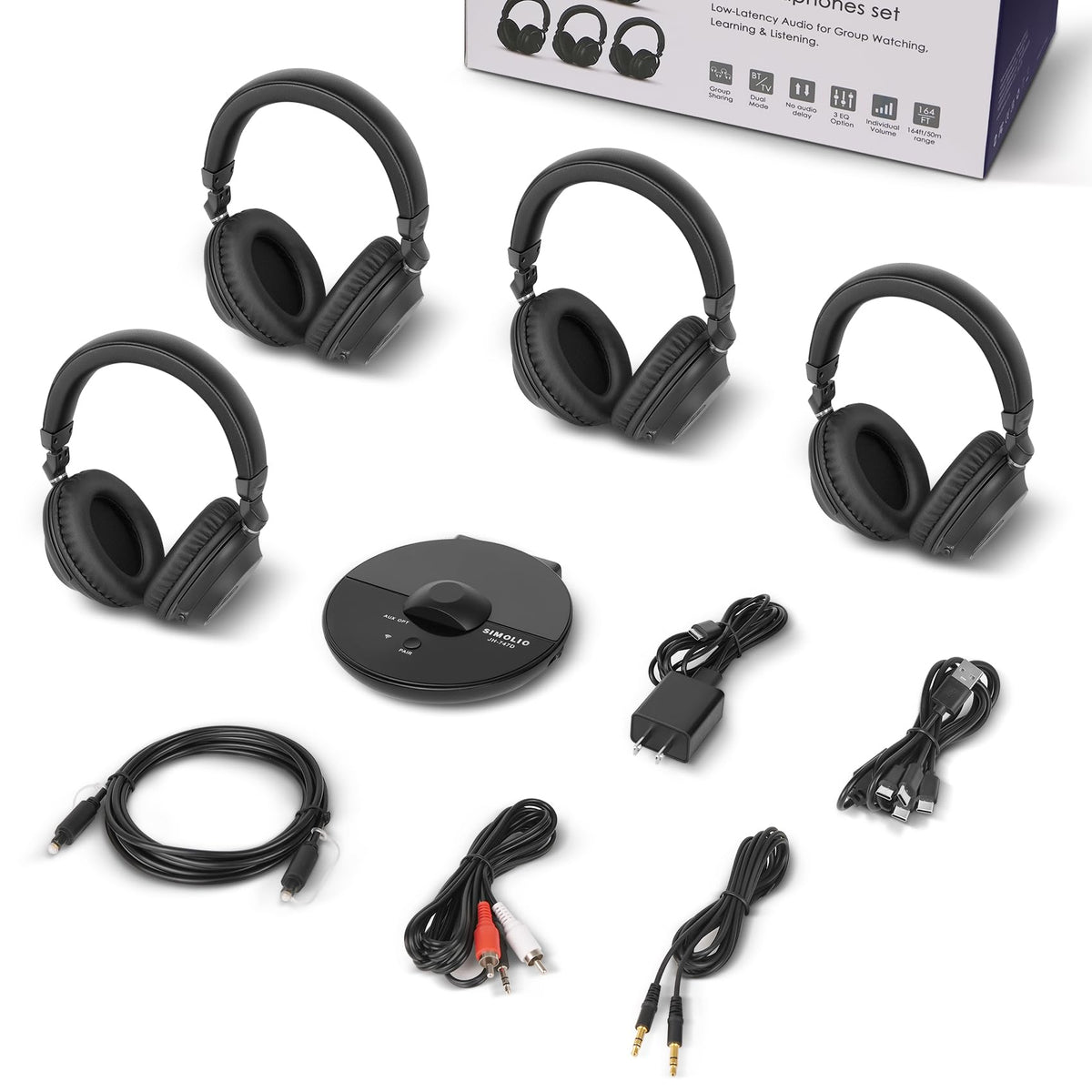 SIMOLIO TV accessory in use for low-latency listening during dialogue.