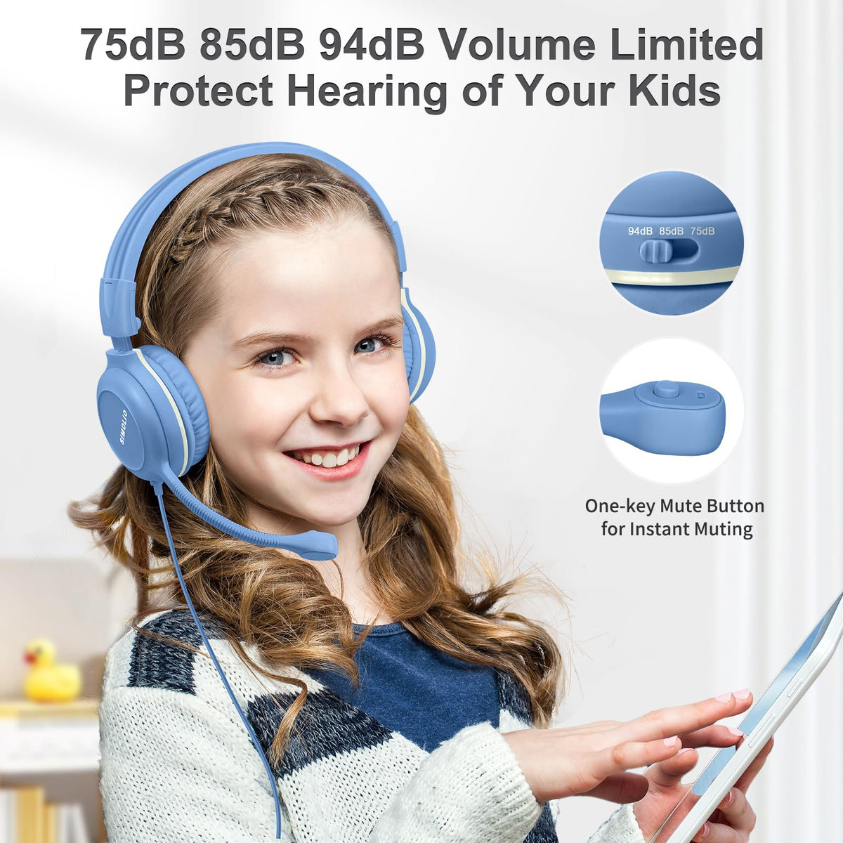SIMOLIO earcup volume limiter closeup offering three-level hearing protection
