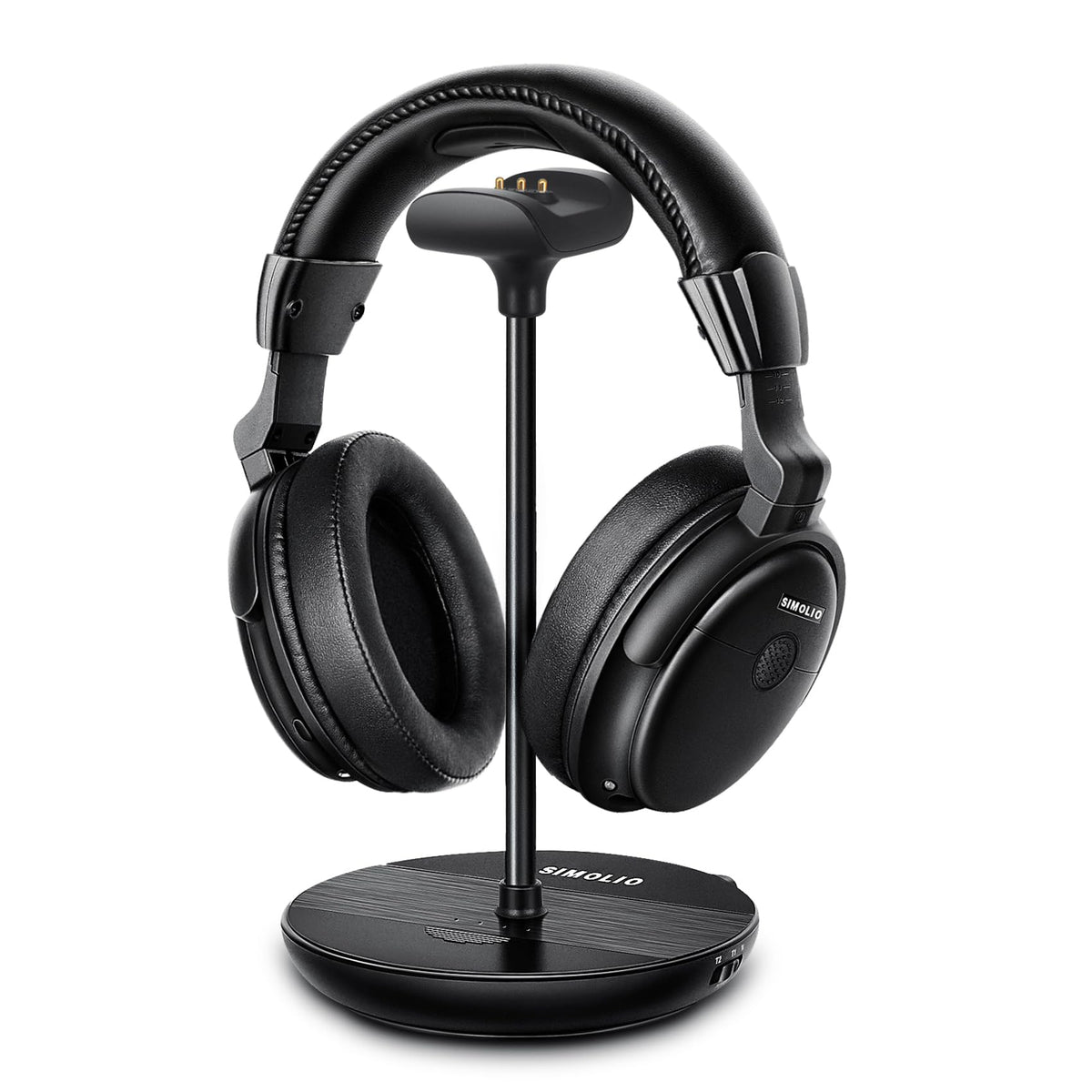 SIMOLIO wireless TV headphones worn over ears for clear TV dialogue.