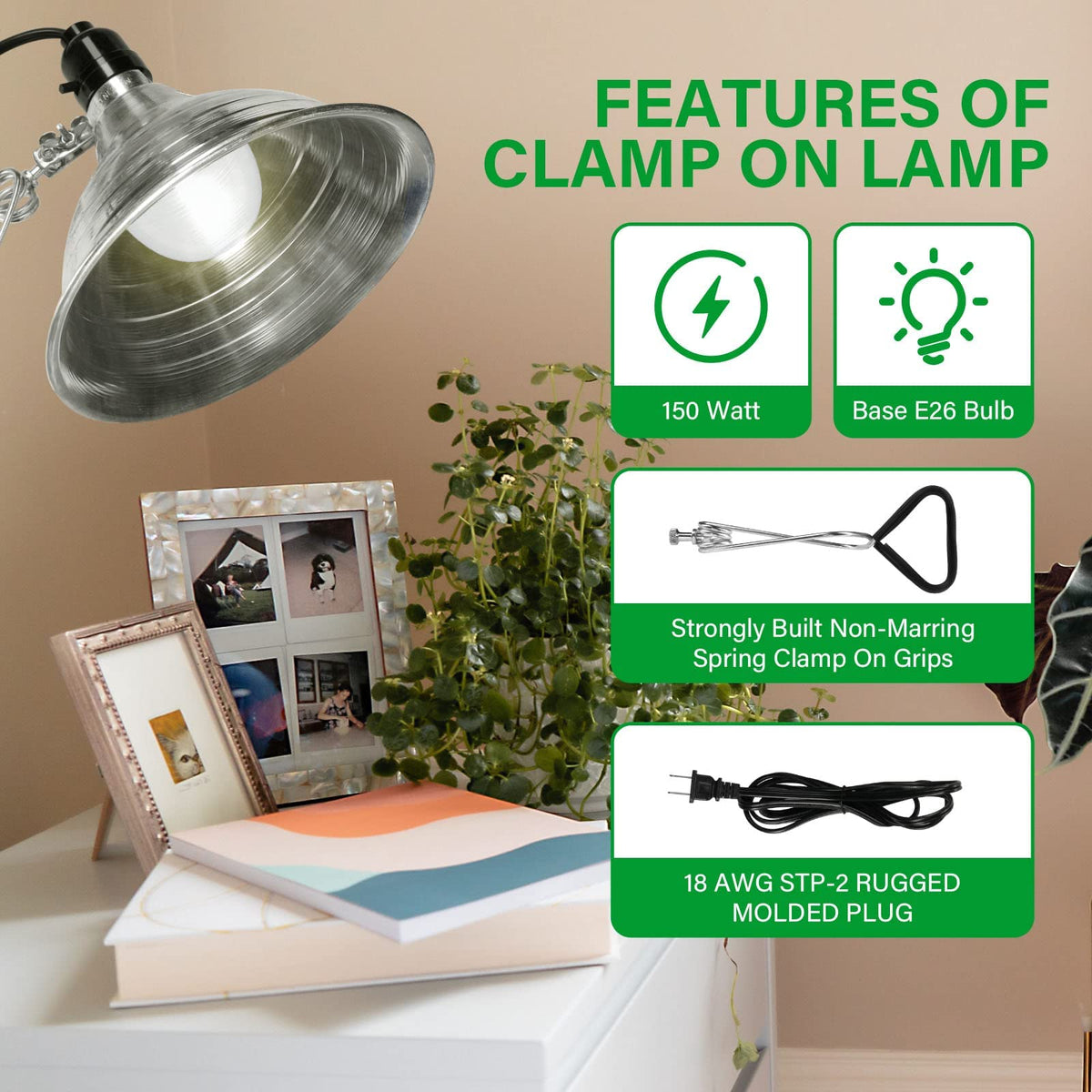 Simple Deluxe clamp lamp side view shows adjustable ball joint for directional light.