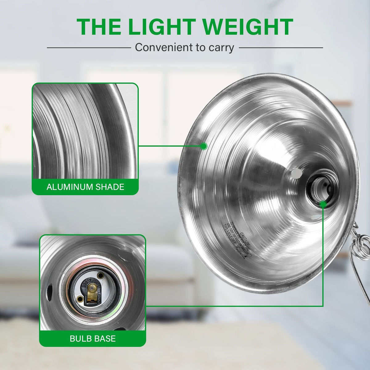 Simple Deluxe clamp lamp highlights 360-degree adjustable angle for versatile positioning.
