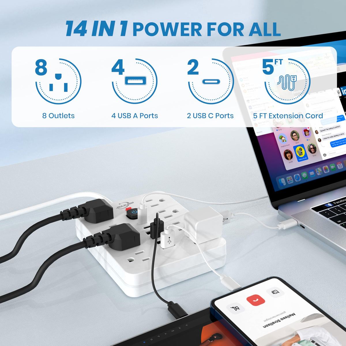 Simple Deluxe JouleLoom USB-C ports provide efficient charging for devices.