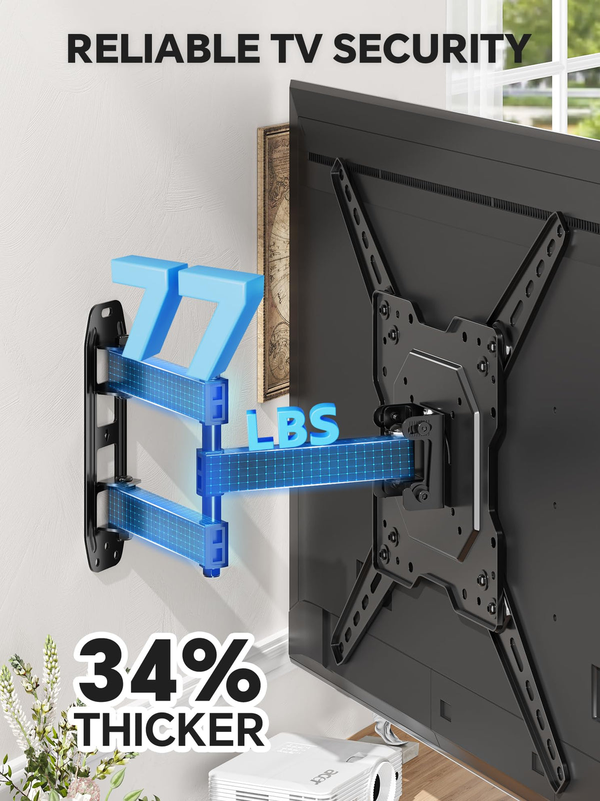 Simple Trending full-motion swivel helps align screens for group viewing.