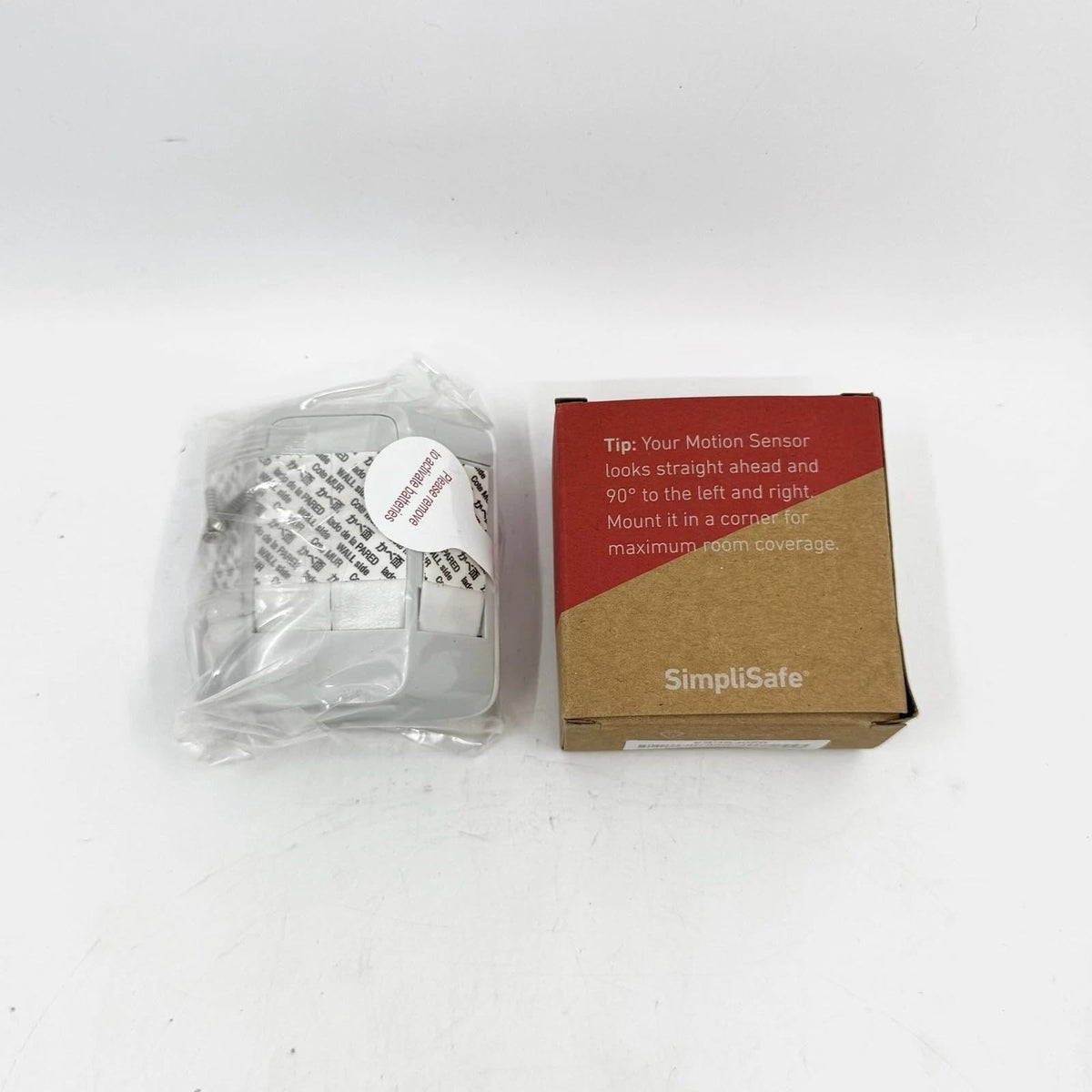 SimpliSafe MS3 motion sensor white label view indicating product authenticity.