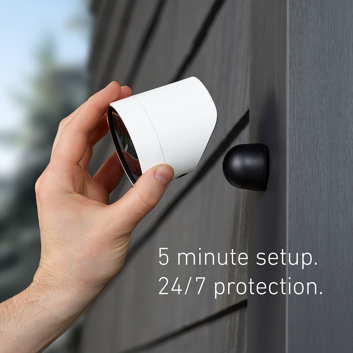 SimpliSafe outdoor camera on wall mount for discreet surveillance