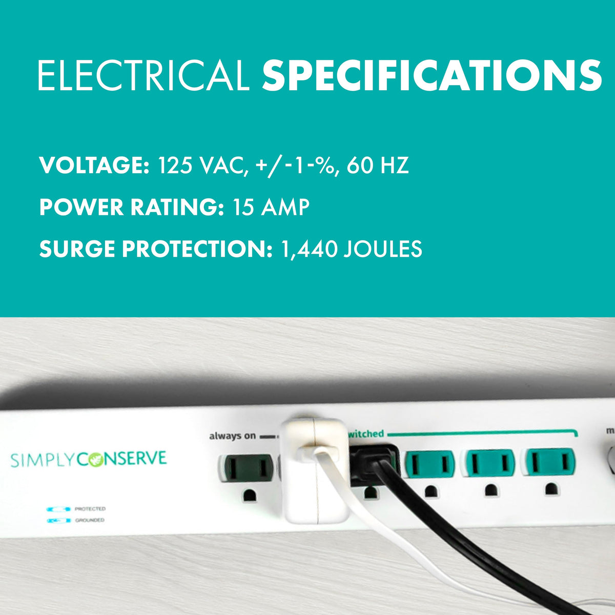 SC73T1 control outlet illustration demonstrates automatic shutoff reducing standby power for connected devices