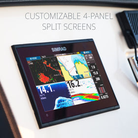 Simrad GO9 XSE with C-MAP DISCOVER maps card for inland and coastal mapping.