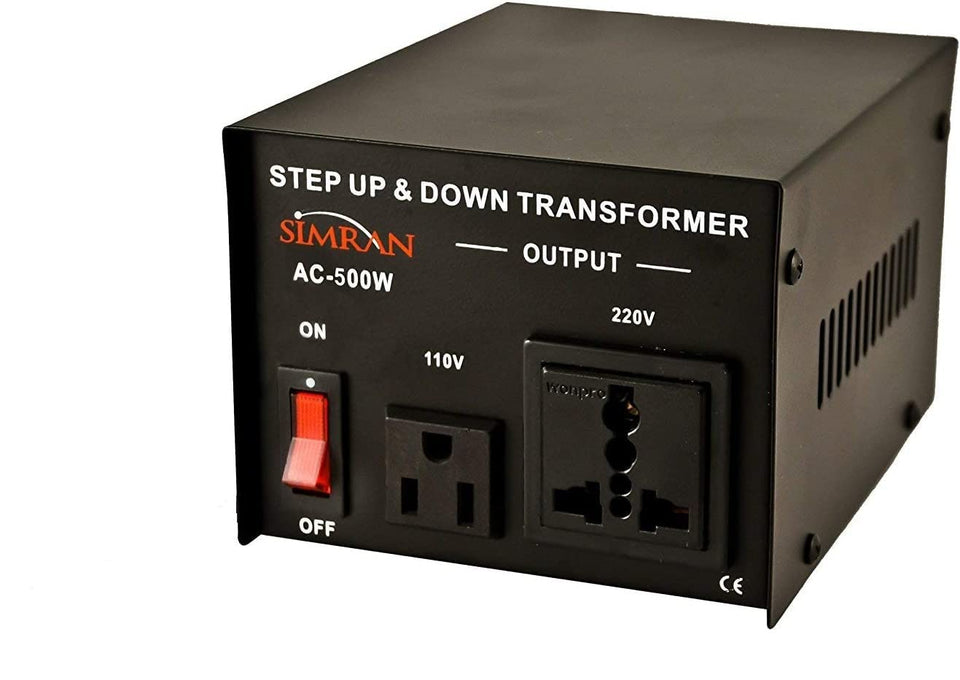 Simran AC-500 front panel showing dual outlets and power indicator for easy use