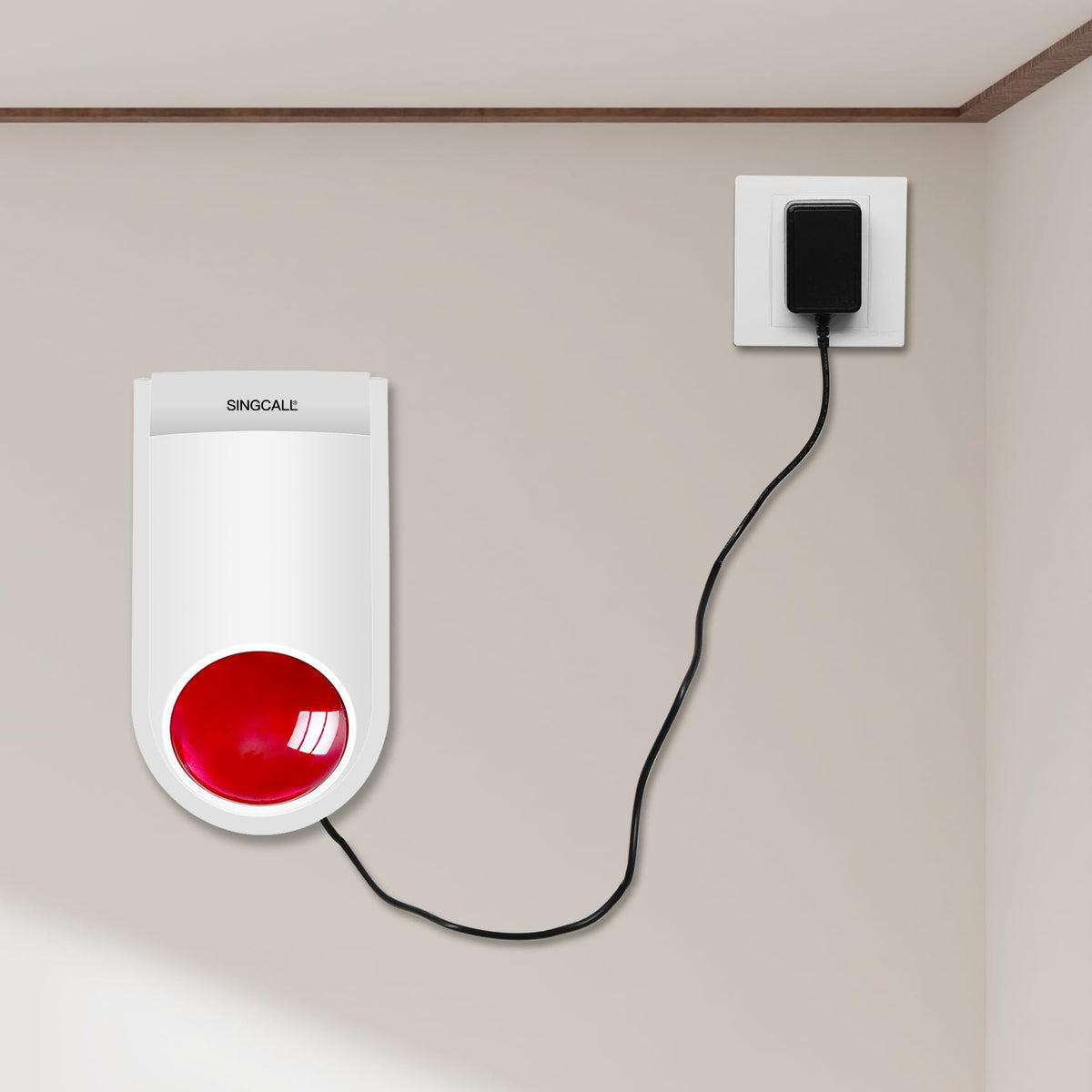 SINGCALL strobe siren LED light signals urgency for spaces.