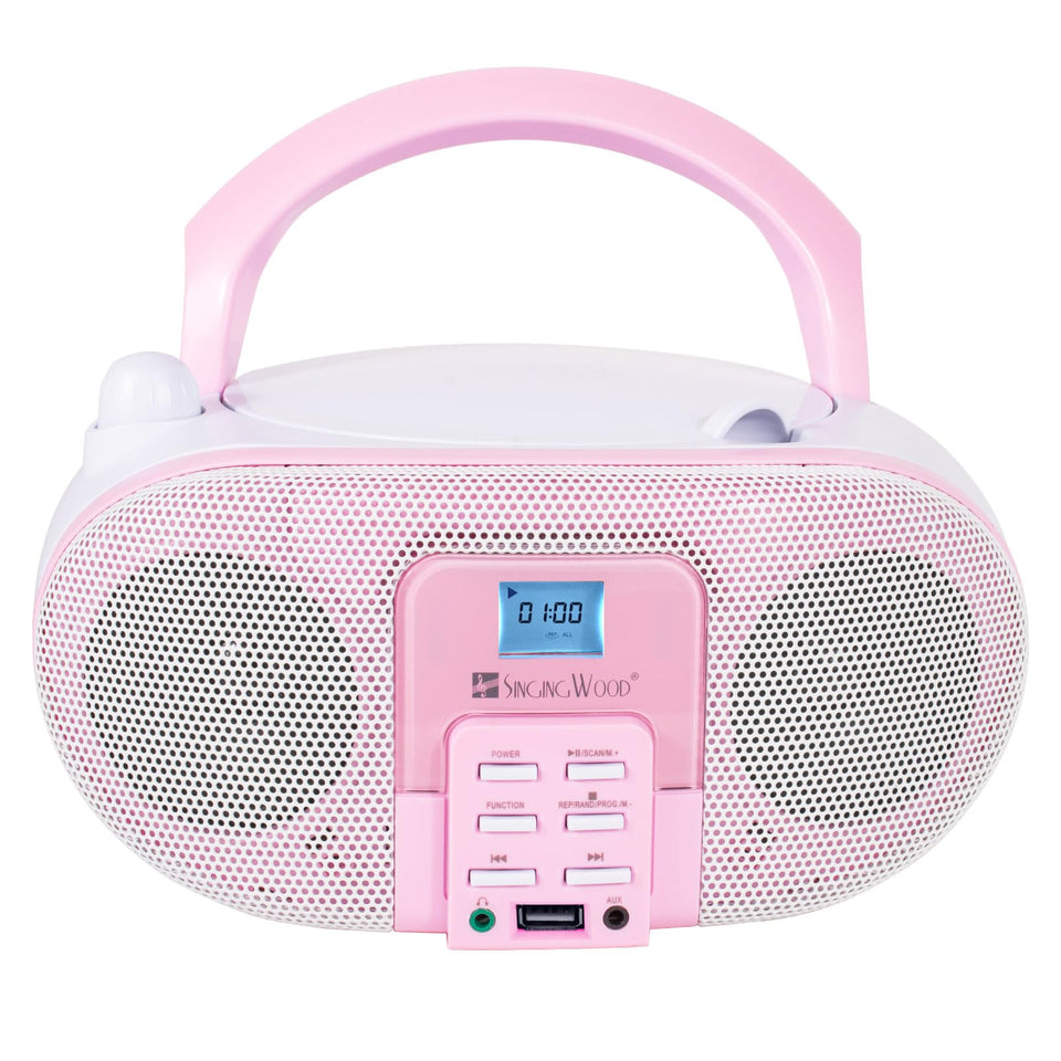 SINGING WOOD front view showing speakers and rose color for clear stereo sound