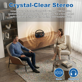 SINGING WOOD top-loading CD open to show disc tray and easy insertion