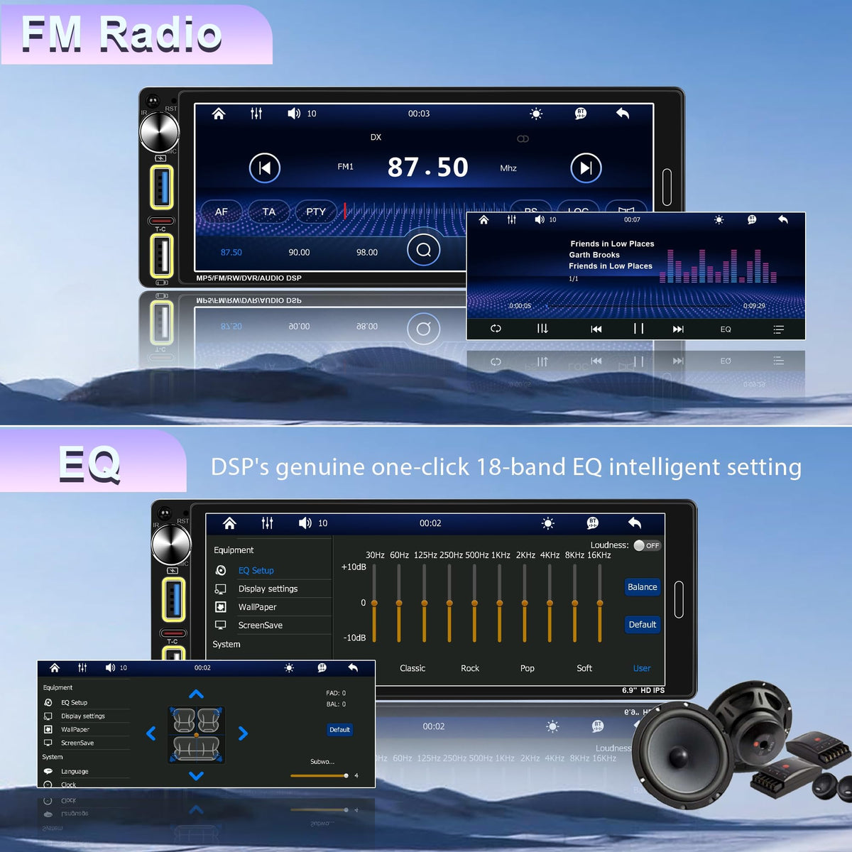 Single Din Car Stereo connected to backup camera showing night-vision parking clarity