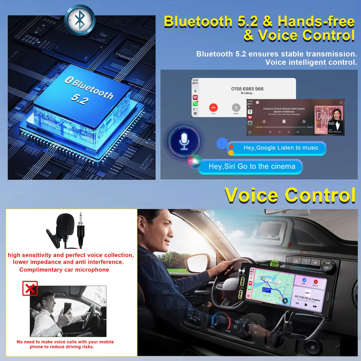 Single Din Car Stereo rear connections panel with labeled ports for simple installation