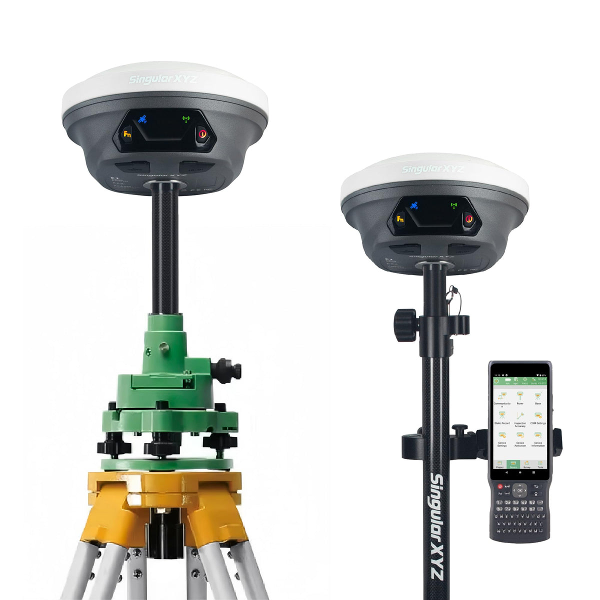 SingularXYZ E1 GNSS rover in field ready for precise measurements