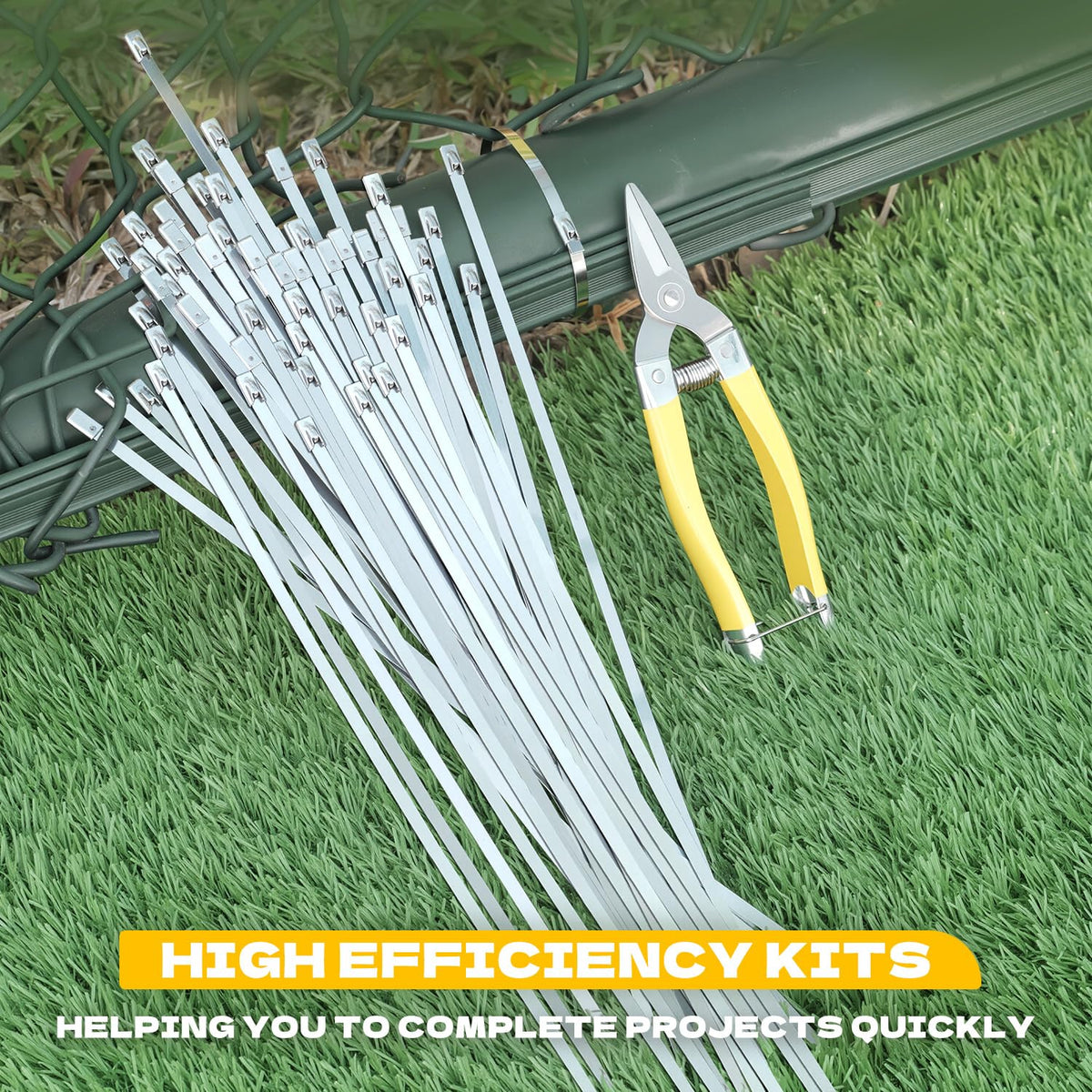 Sinlon zip ties showing 198 lb tensile strength for a secure fastening.