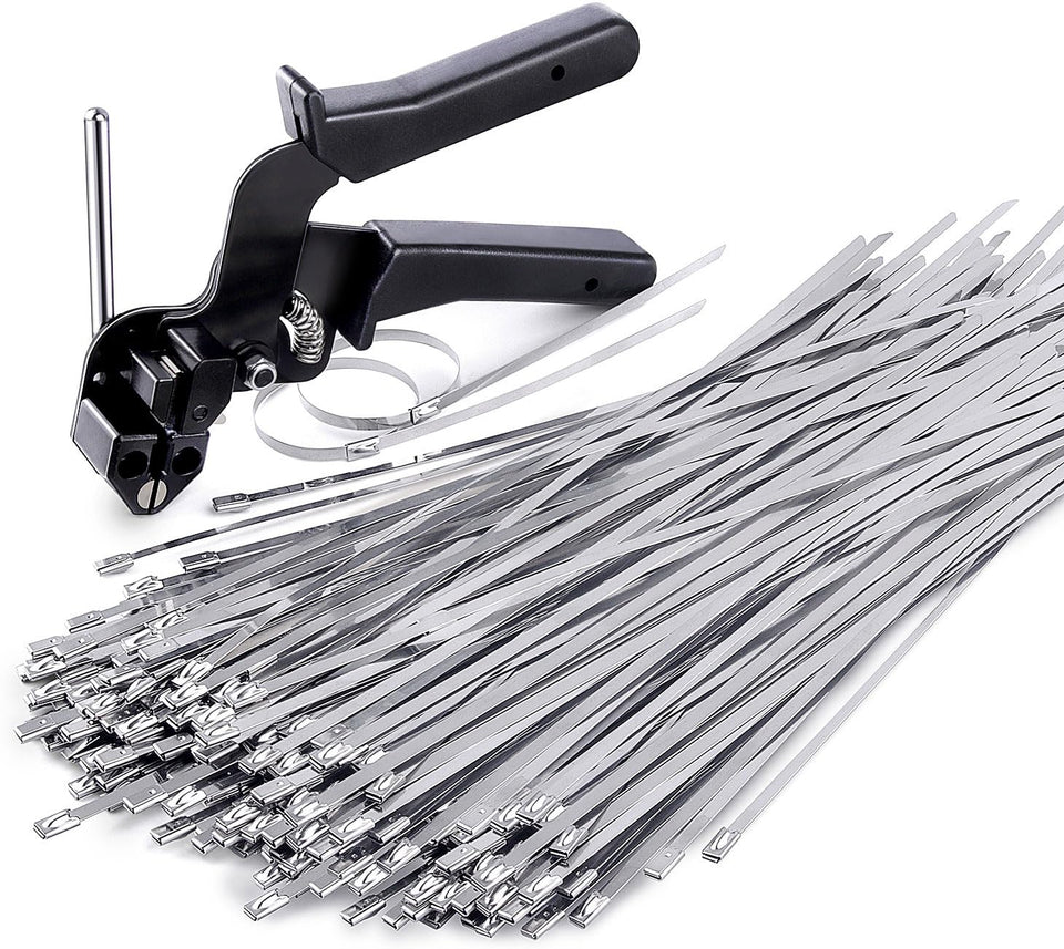 Sinlon kit front view showing tool and 150 stainless ties for quick start