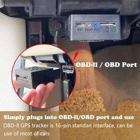 SinoTrack device label and ports close-up showing model info and reliable connectivity benefit