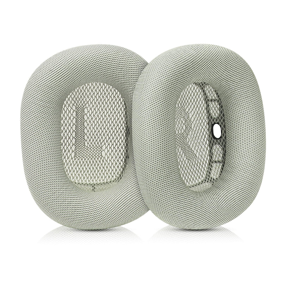 Sinowo AirPods Max ear cushions in silver, close-up showing soft protein leather texture for daily comfort.