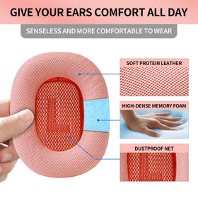 SINOWO pink cushions magnetically attach to AirPods Max for quick replacement.