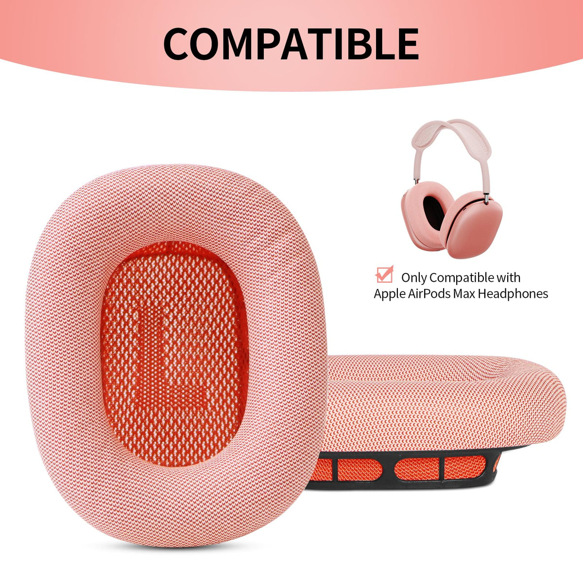 SINOWO pink AirPods Max cushions shown from the side for a slim fit.