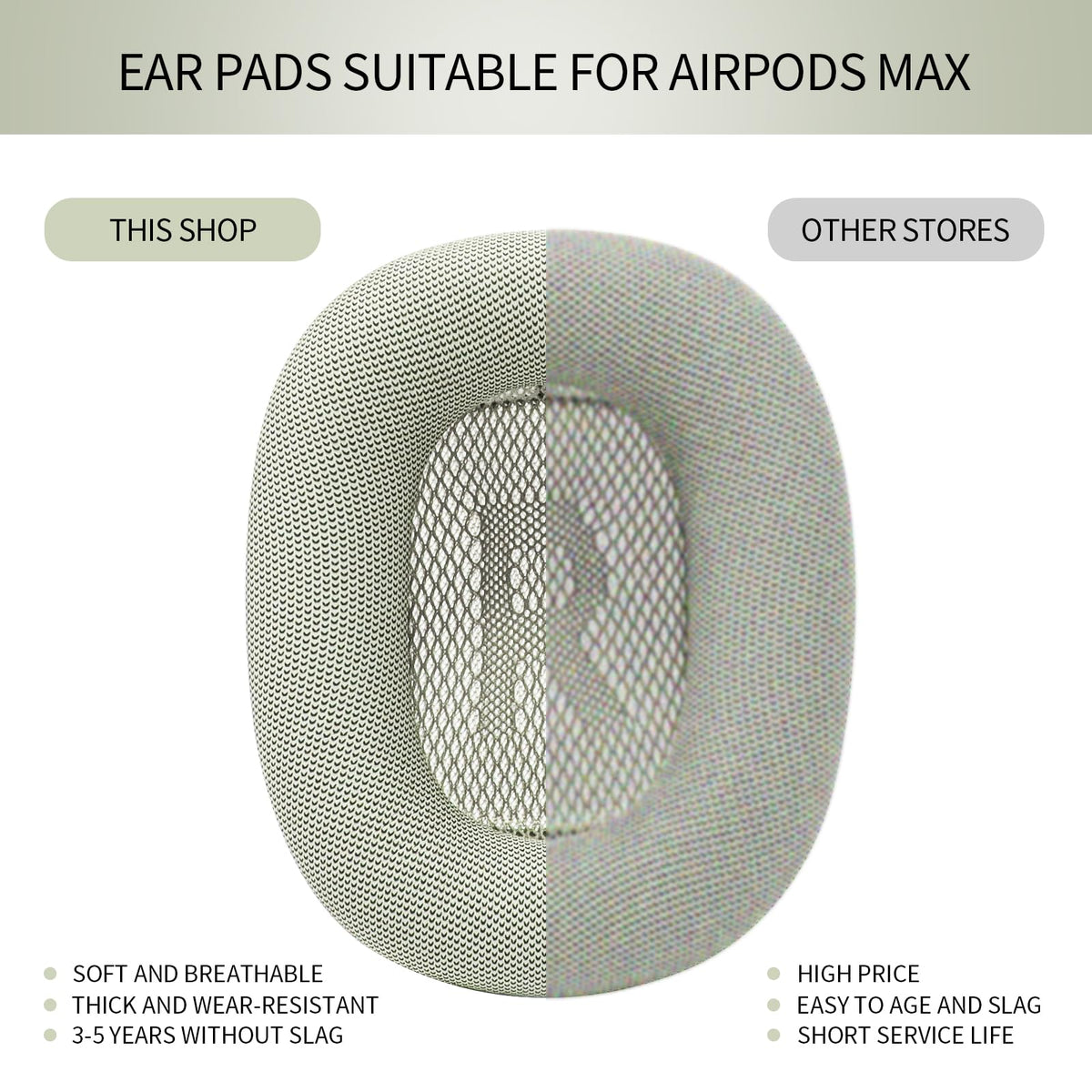 Sinowo memory foam core close-up shows contouring to ears for comfort.
