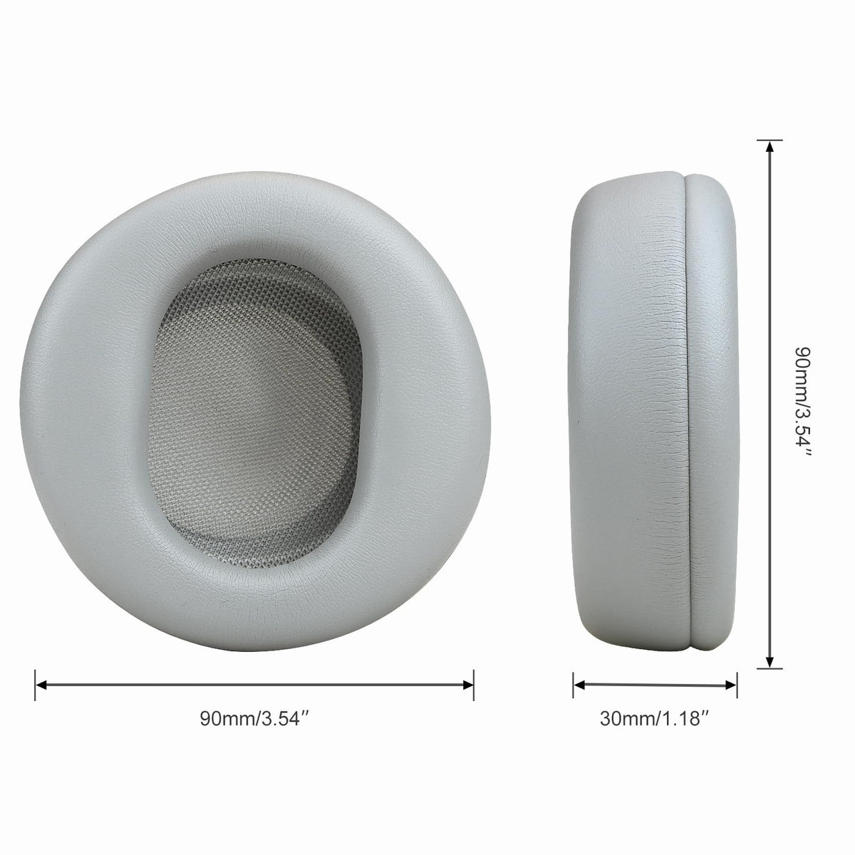 SINOWO replacement earpad beside ruler showing correct size and precise fit