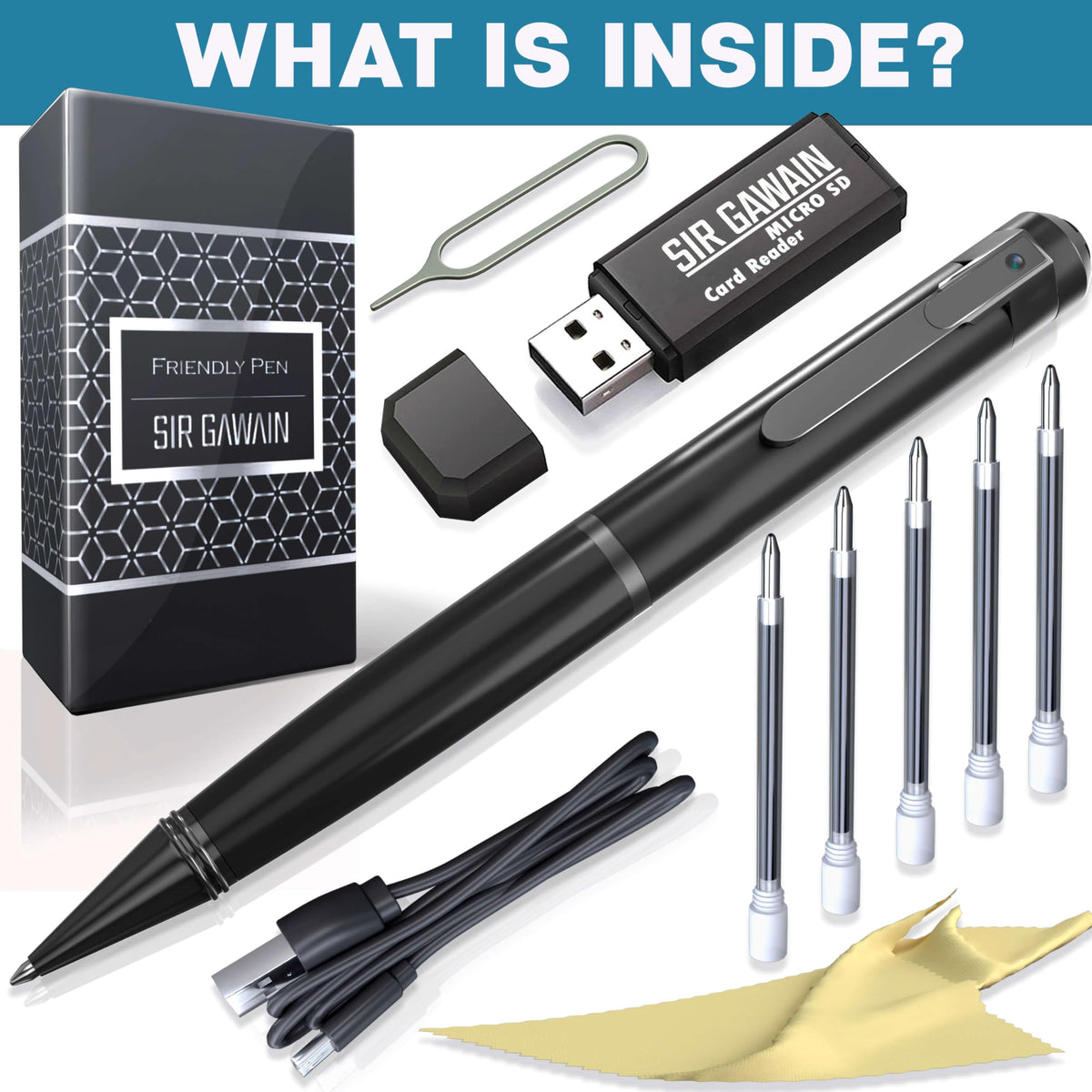 SIRGAWAIN pen beside a notebook showing scale and unobtrusive profile for travel