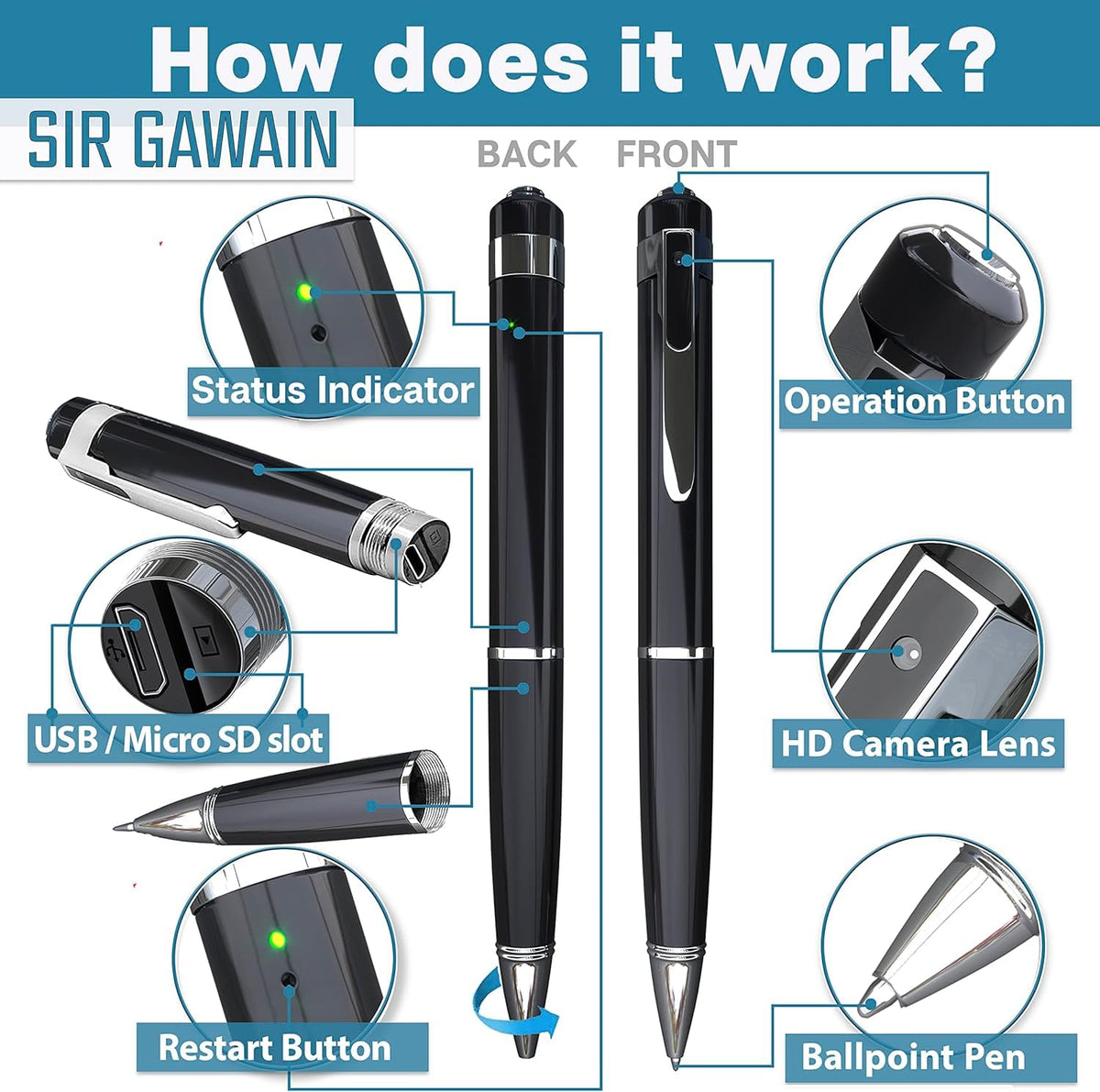 SIRGAWAIN pen next to ruler showing compact scale and easy pocket carry