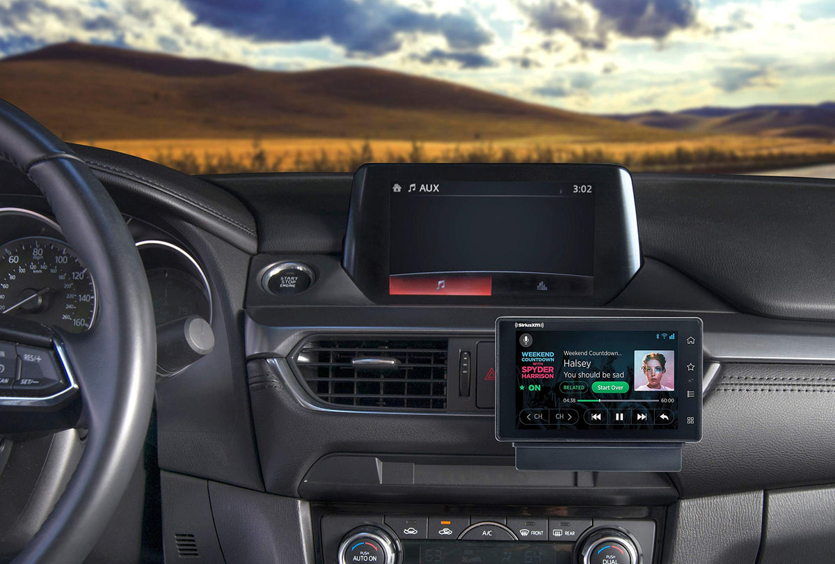 SiriusXM channel guide display preview with curated content.