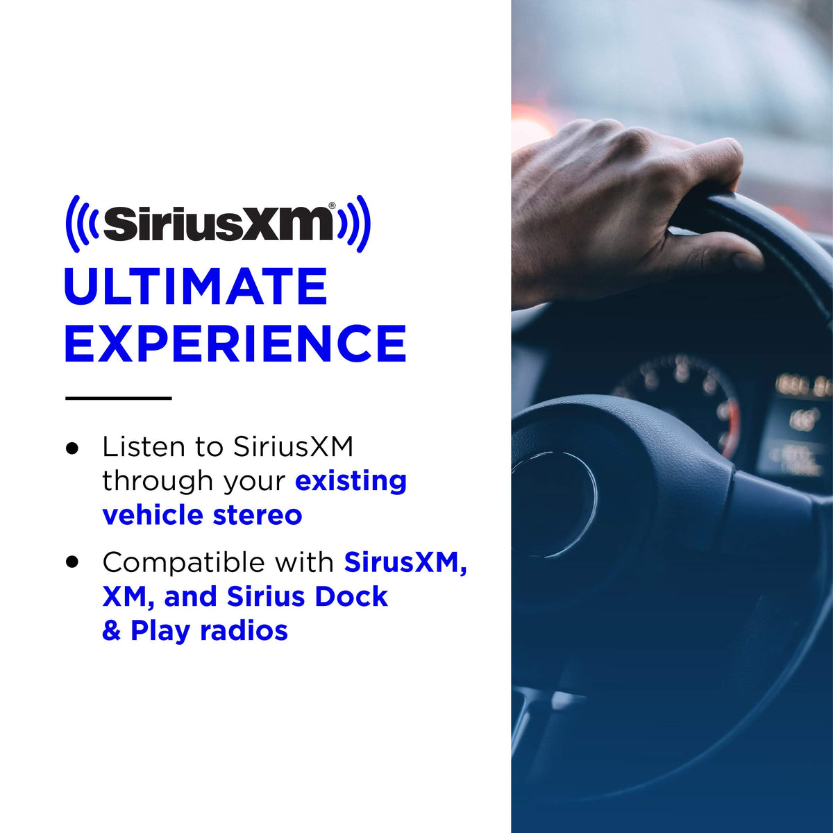 SiriusXM dock installed on car dashboard showing portable listening benefit