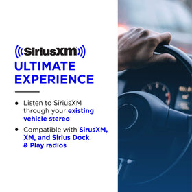 SiriusXM dock installed on car dashboard showing portable listening benefit