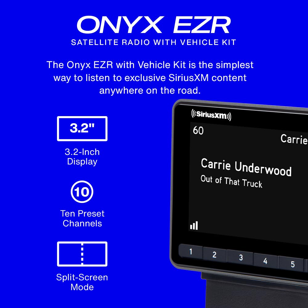 SiriusXM Onyx EZR display highlights high-resolution screen for simple navigation.