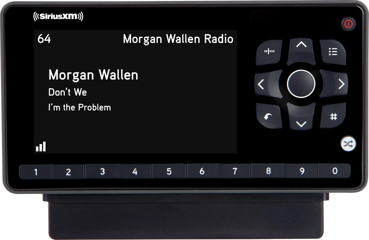 SiriusXM Onyx EZR radio front view for quick access and clear channel info.
