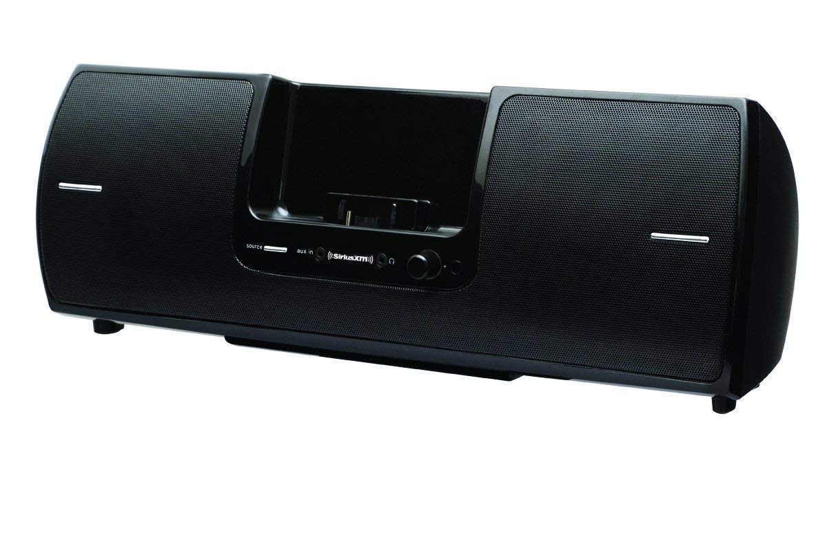 SiriusXM portable speaker dock featuring a fold-away-handle for easy transport