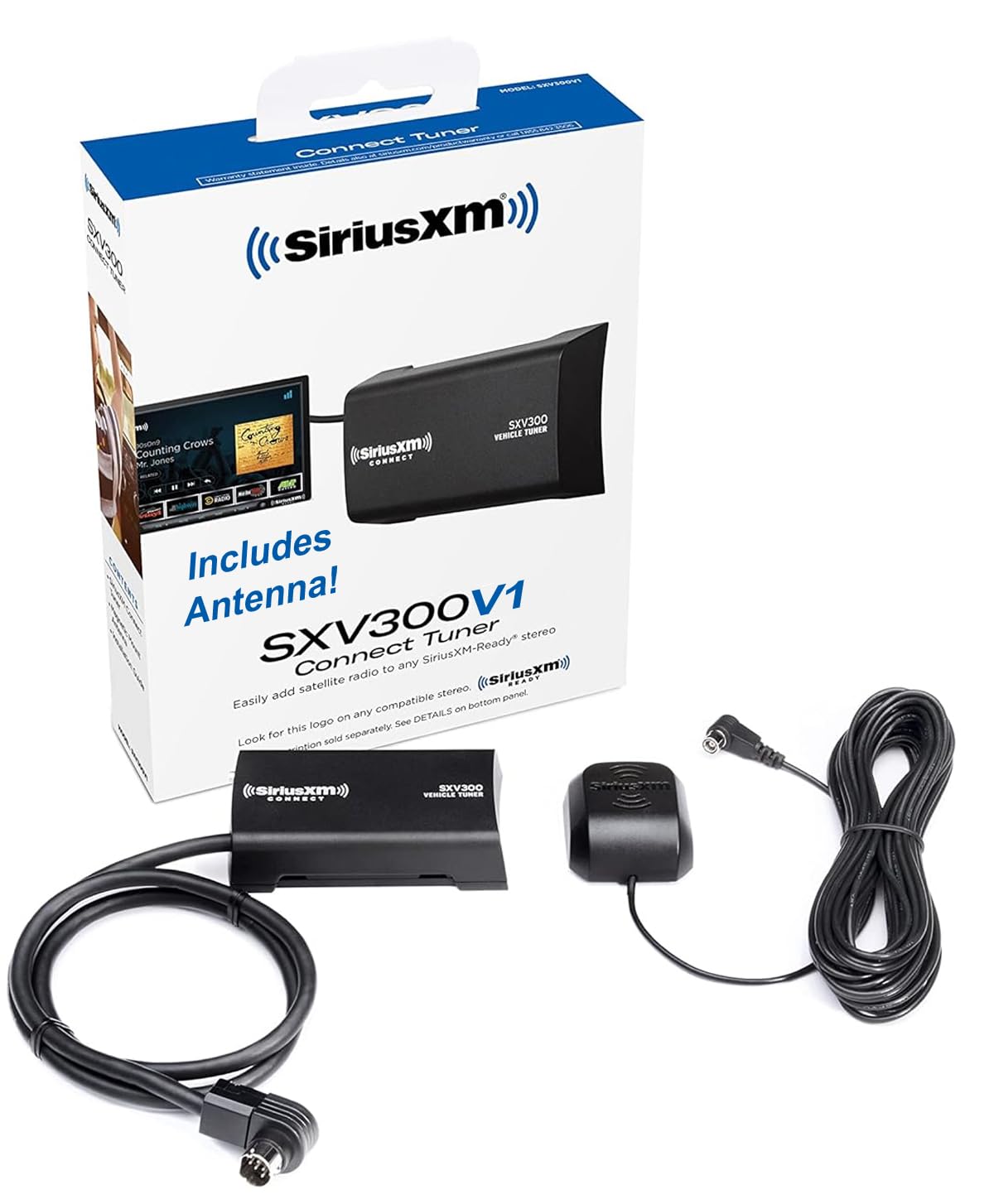 SiriusXM SXV300V1 tuner hidden behind dash for discreet, integrated car entertainment
