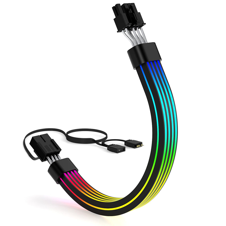 Sirlyr RGB PCIe cable with 360-degree lighting to enhance a dark build